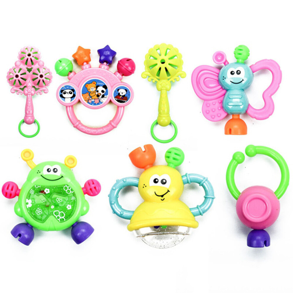 7pcs/set Random Color Plastic Hand Shaking Bell Newborn Baby Rattles Toy Infant Teether Toy Kids Grasp Hand Bells Toys