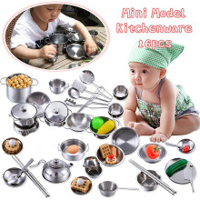 Juego de cocina para niños, 16 piezas de ollas y sartenes de acero inoxidable