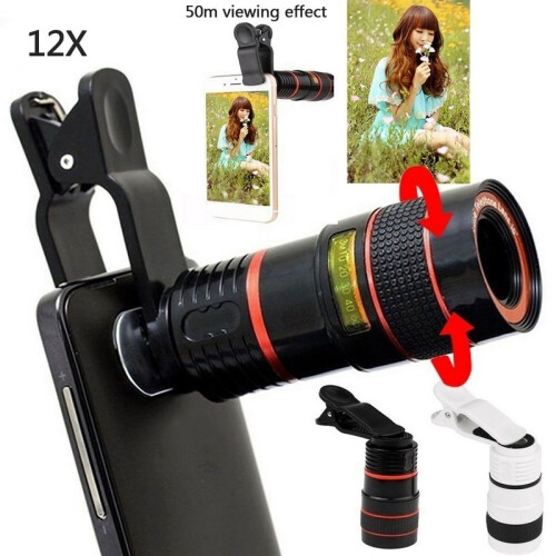 Lente de clip universal 12x para iPhone 34x60mm plateado 1