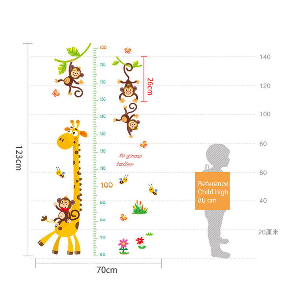 Cartoon Giraffe Monkey Height Measure Wall Stickers Home Decor For Kids Rooms Decals Wall Art