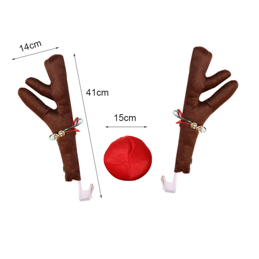 Car Christmas Reindeer Antler and Nose Decorations Vehicle Christmas Car Decor Kit for Car SUV Van Truck