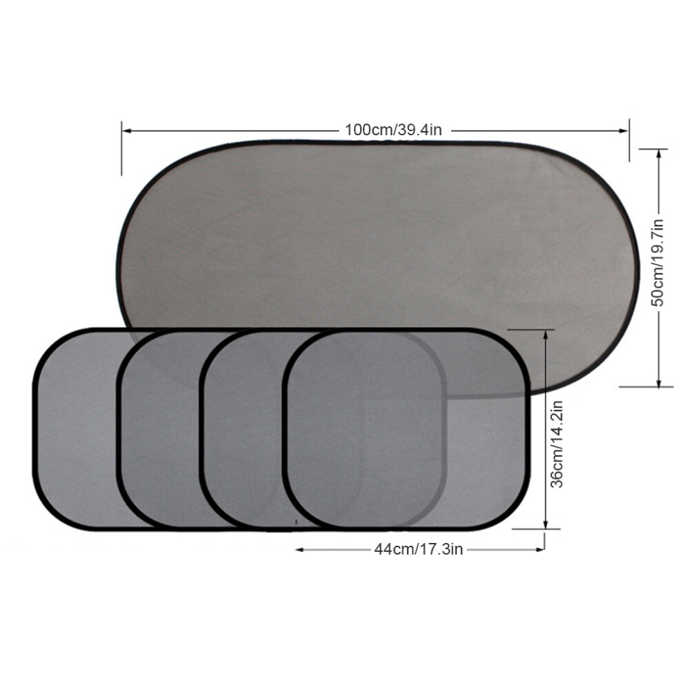 Black 5Pcs Car Windshield Sunshade Rear Side Windscreen Sun Shade Uv Rays Protector Sunshade