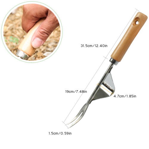 Deshierbador de mano de acero inoxidable de 30 cm con mango de madera 2