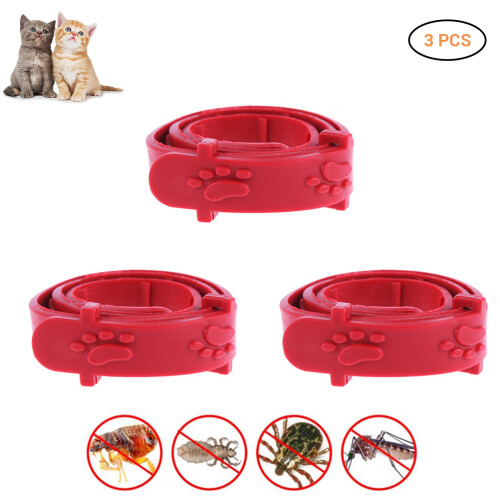 3 Pcs Red Adjustable Pet Cat Anti Flea Mite Tick 1