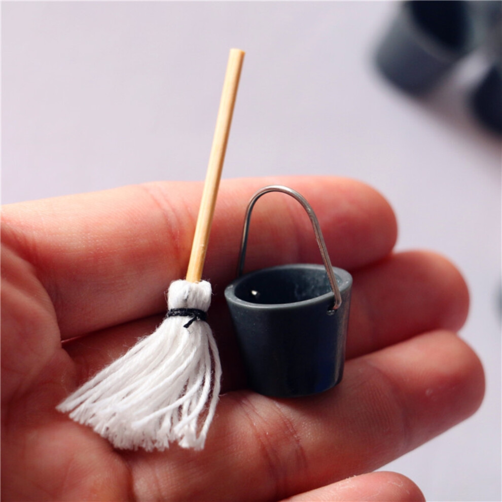 Dollhouses Miniature Mop Bucket Dollhouses Cleaning Tools Realistic Mini Mop Bucket Set Kitchen Home Accessory