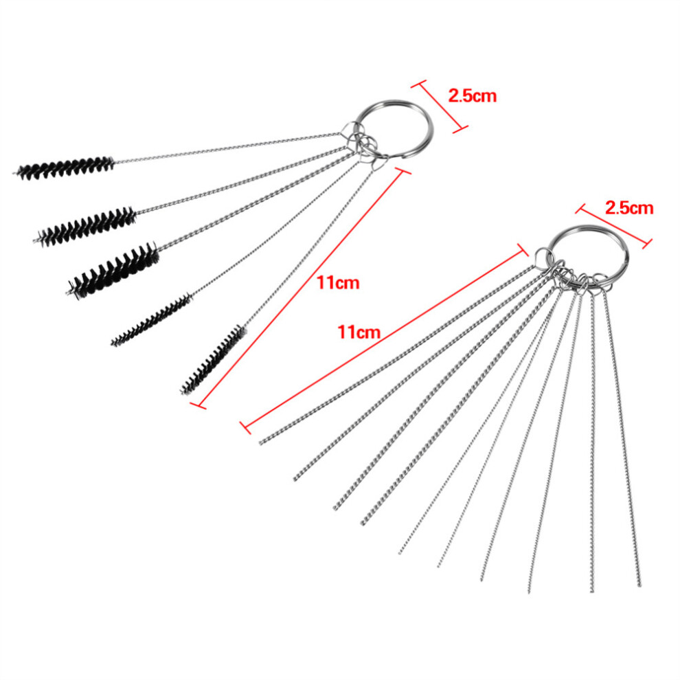 Carburetor Carbon Dirt Jet Remove Set 10 pcs Cleaning Needles and 5 pcs Brushes Tool Kits Vehicle Accessories