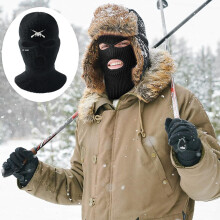 Gorro de punto de 3 agujeros con cubierta facial bordada, rosa