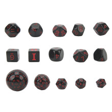 15Pcs Polyhedral Dice Set Acrylic D3 to D100 Table Gaming Dices for Role Playing Table Games Party Supplies Black and Red Words
