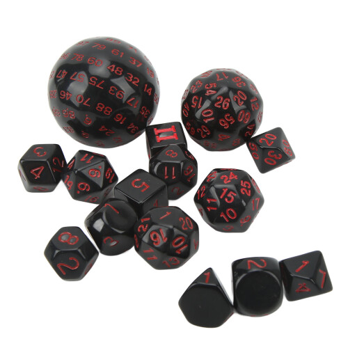 Conjunto de 15 dados D3-D100, acrílico, negro/rojo 1