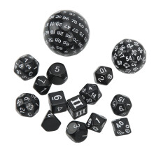 15Pcs Polyhedral Dice Set Acrylic D3 to D100 Table Gaming Dices for Role Playing Table Games Party Supplies Black and White Words