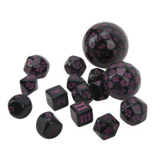 15Pcs Polyhedral Dice Set Acrylic D3 to D100 Table Gaming Dices for Role Playing Table Games Party Supplies Black and Purple Words