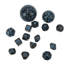 15 Stück Acryl-Würfel-Set D3-D100 Schwarz-Blau