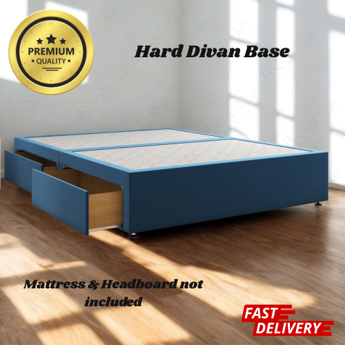 (Blue Plush, 4ft Small Double (with 2 Drawers)) Divan Bed Base Hard ...