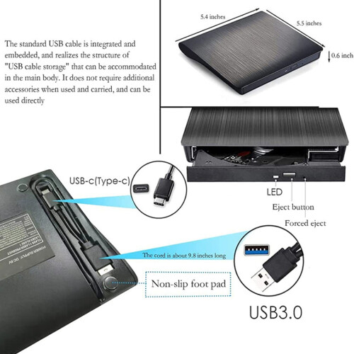 Lector de DVD externo USB 3.0 Tipo-C con interfaz dual 2