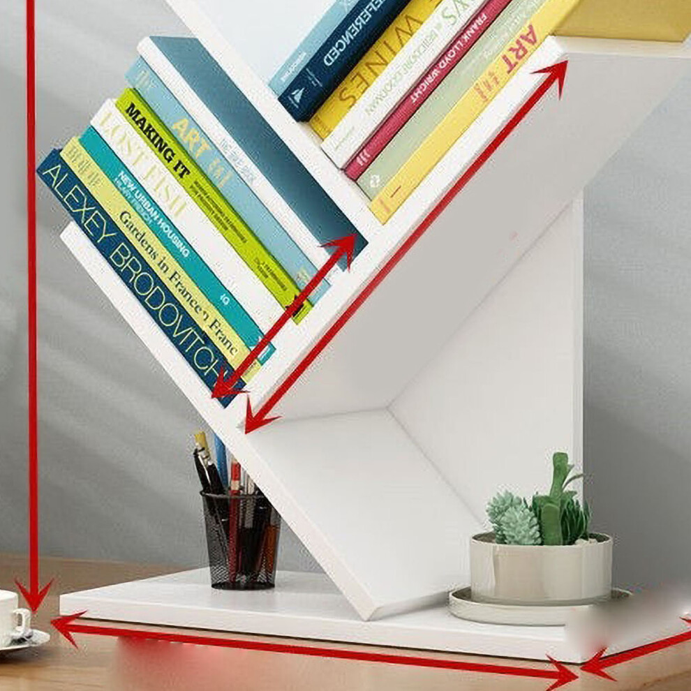 Tree Bookshelf Solid Wood Ingenious 3 Tier Space Saving Book Storage Organizer Shelves for Office Home School White