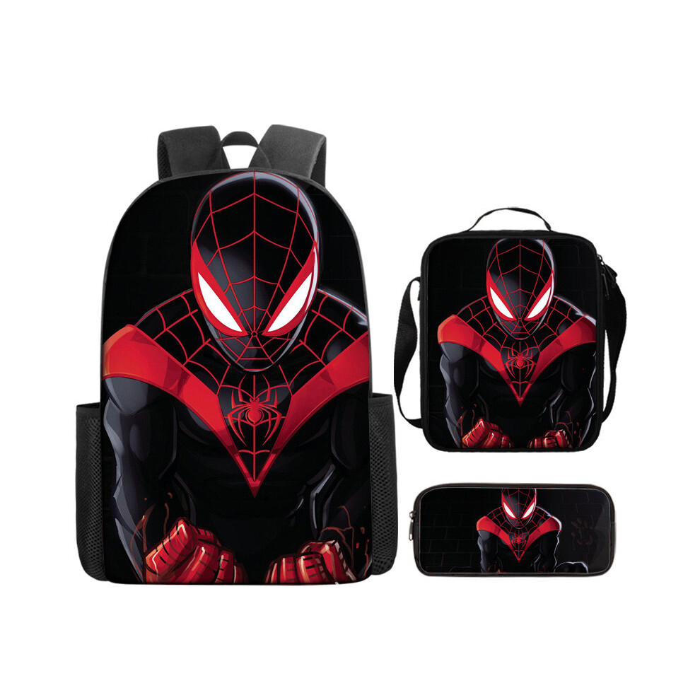 Enekio (5) Boy And Girl Marvel Spider Man 3Pcs Backpack Lunch Pack Pencil Box Backpack Black