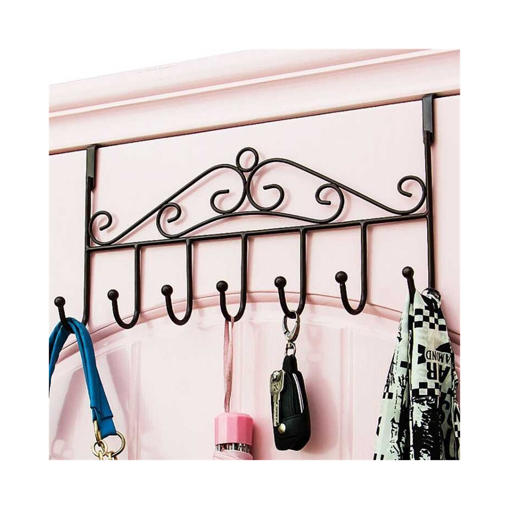 Over The Door Hook Rack Detachable 7 Hooks Door Hanger Organizer for Towels Handbags Coats Black