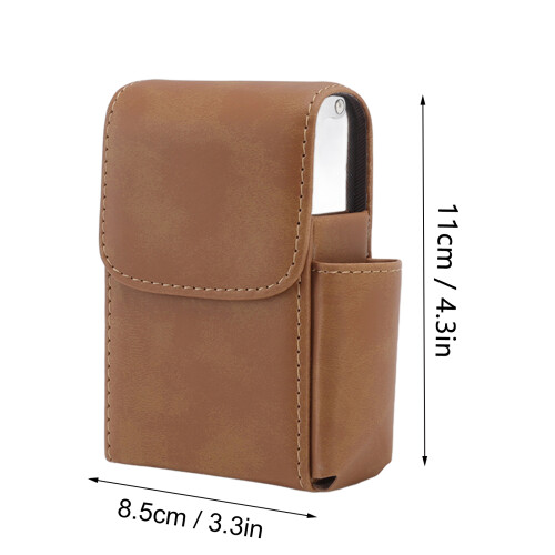 PU Cigarette Case with Lighter Holder 20 Packs Cigarette Box Wallet Design for Men Smoke Tools Brown 2