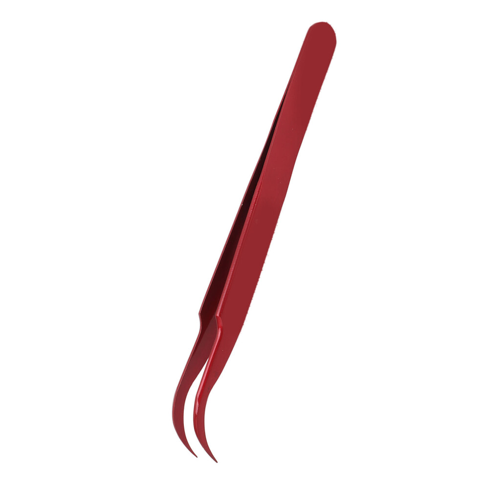 Red Tweezers Aluminium Alloy Curved Tip Antimagnetic Tool For Electronic Repair Maintenance