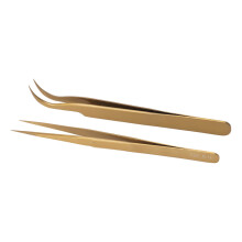 Juego de pinzas de aleación de aluminio, 2 piezas, punta curva dorada