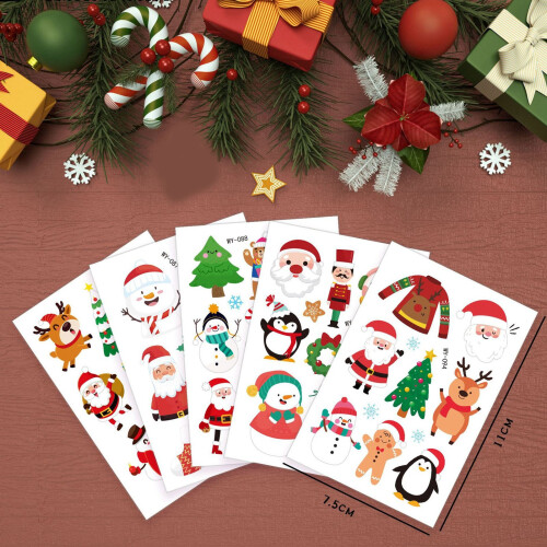 12 láminas de tatuajes luminosos navideños 11x7.5 cm 2