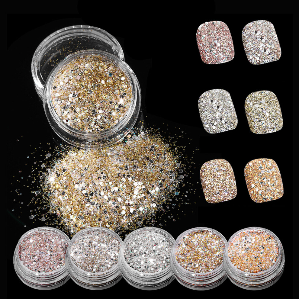 6 Colors Holographic Nail Glitter Kit Sparkling Nail Art Decoration for Home Salon Manicure