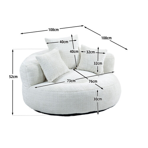 (Beige) High-Back Bean Bag Lounger Sofa with 3 Pillows 2