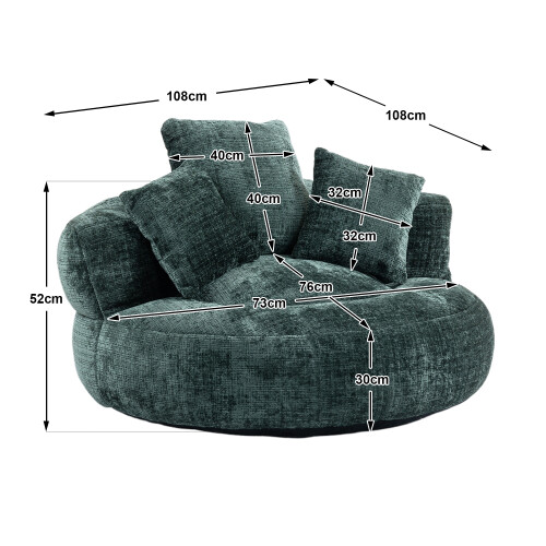 (Emerald) High-Back Bean Bag Lounger Sofa with 3 Pillows 2
