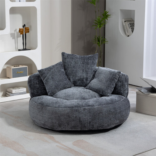 (Grey) High-Back Bean Bag Lounger Sofa with 3 Pillows