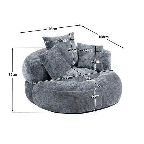 (Grey) High-Back Bean Bag Lounger Sofa with 3 Pillows 2