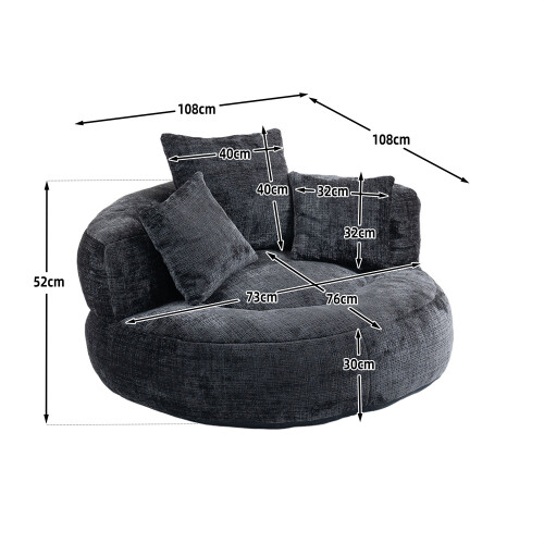 (Black) High-Back Bean Bag Lounger Sofa with 3 Pillows 2
