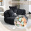 (Black) High-Back Bean Bag Lounger Sofa with 3 Pillows 7