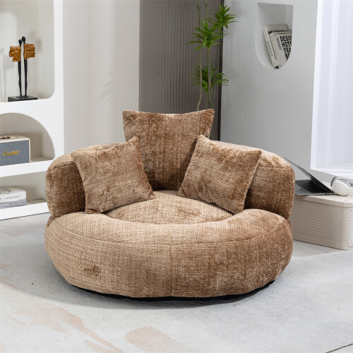 (Coffee) High-Back Bean Bag Lounger Sofa with 3 Pillows