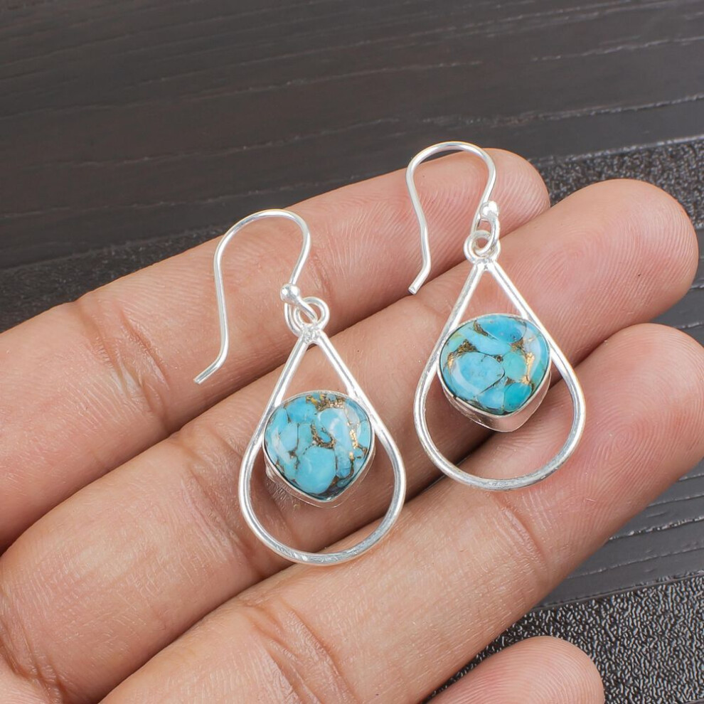 Blue Copper Turquoise Handmade Gemstone Pendant, 925 Solid Sterling Silver Pendant Antique Jewelry, For Engagement Gift