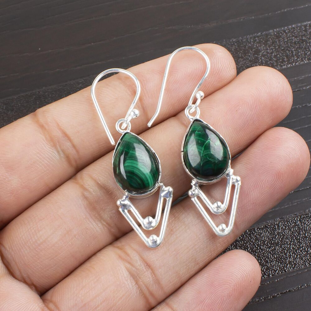 Malachite Earrings, 925 Sterling Silver Jewelry, Gift For Women Handmade Earrings Gemstone Jewelry