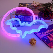 Mond- und Fledermaus-Neonzeichen 26  18,5 cm USB/AA betrieben
