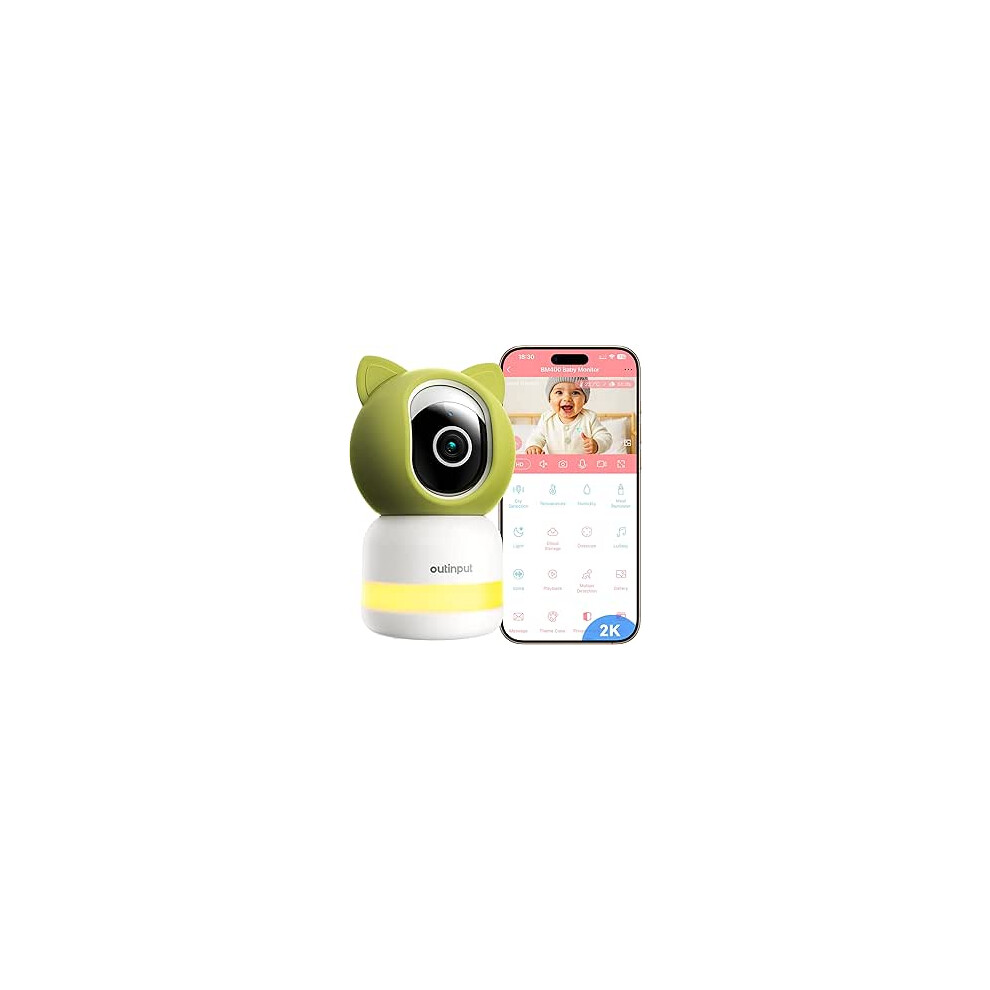 Outinput 2K 4MP Baby Monitor with Camera and Night Vision - 355° PTZ WiFi Video Baby Monitor Home Security Indoor Camera,
