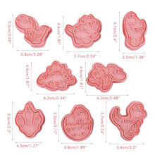 8 Stück 3D-Dinosaurier-Keks-Ausstecher, pink, Größe wie abgebildet.