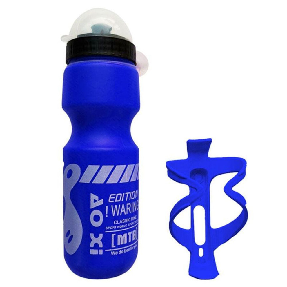 (blue, one size) 750ml Mountain Bike Bicycle Cycling Water Drink Bottle+holder Cage Rack