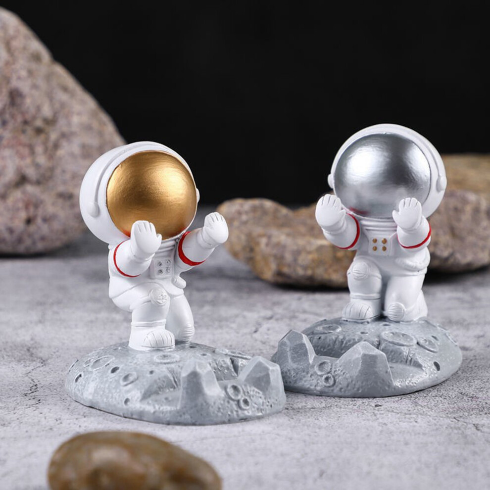 Cute Cartoon Cell Phone Stand Synthetic Resin Desktop Astronaut Ornament For Home Office Car Decor Pusher Astronaut Phone Holder (Gold) Gold 4271321063227