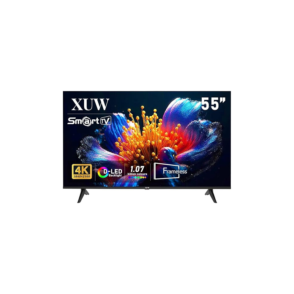 Xuw 55Inch Uhd 4K Smart Tv, D-Led Backlight Television, Borderless Design,Hdmi Usb Dvb-T2/S2 Rj45 Interface 098765678916