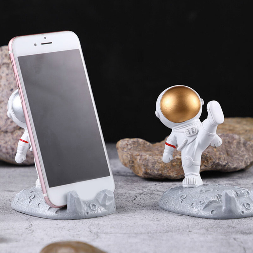 Cute Cartoon Cell Phone Stand Synthetic Resin Desktop Astronaut Ornament For Home Office Car Decor Kung Fu Astronaut Cell Phone Bracket (Si Silver 4691321064008