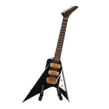 Guitarra eléctrica en miniatura con soporte, 7,3 pulg., negro