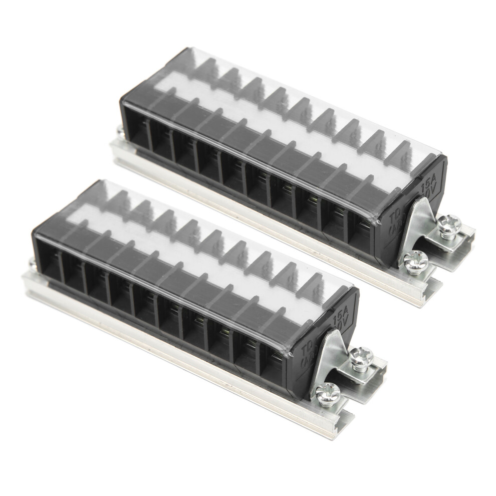 2Pcs Dual Row Terminal Strip 660V 15A 10 Positions Terminal Barrier Strip With Cover T1510 9431321068690