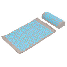 Massage Mat Polyester Cotton Acupressure Massager Acupuncture Cushion with Pillow Grey Blue
