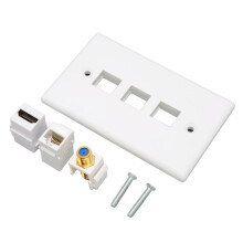 Placa de pared Ethernet y HDMI | 3 Puertos CAT6, conector F para TV | Plástico duradero 120x80mm