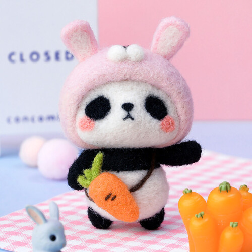 Needle Felting Kit DIY Handmade Wool Pedant Materials Cartoon Panda Shape for Beginners Small Rabbit Basic Style 1