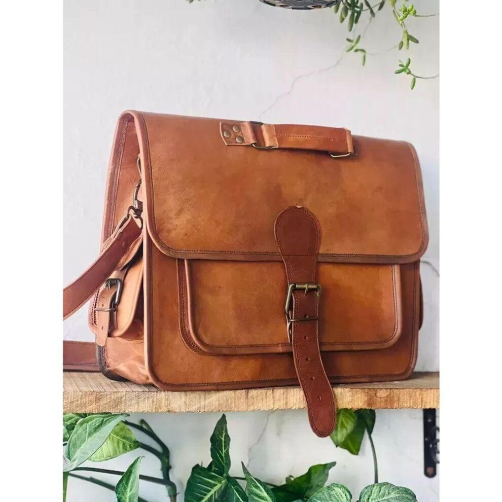 (brown, 16 x 12 x 5 in) Handmade Suitable Leather Vintage Laptop Bag Messenger Briefcase Bag Satchel