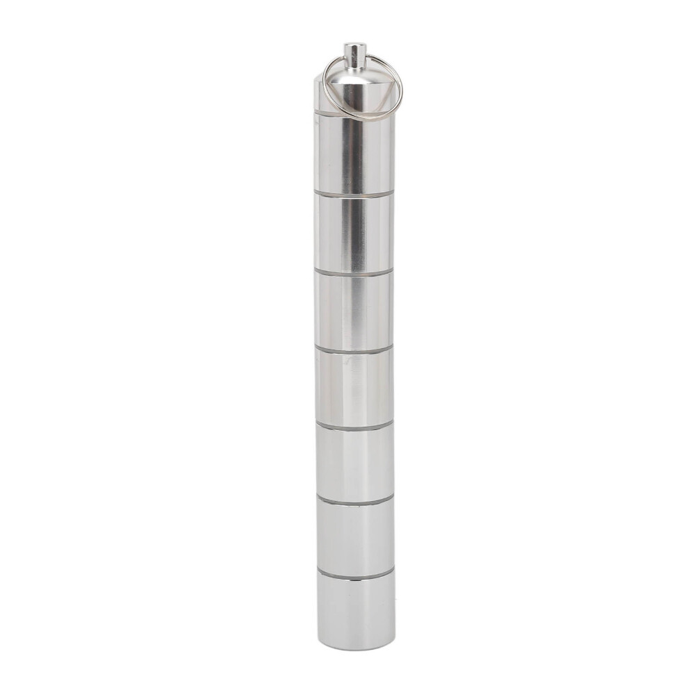 Silver 7 Days Weekly Medicine Box Aluminum Alloy Waterproof Keychain Pill Holder Case For Supplements Pills Vitamins