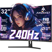 Amzfast 32 Inch 240Hz Curved Gaming Monitor - 1500R, FHD 1080p, 1ms MPRT, Adaptive-Sync, 120% sRGB, HDMI 2.0
